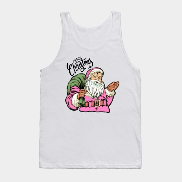 Retro Vintage Pink Santa Claus Merry Christmas Tank Top by Little Duck Designs